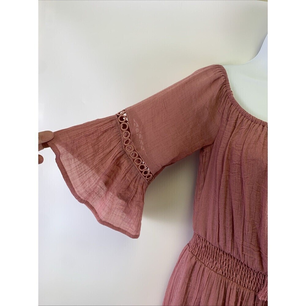 Baltic Born Magnolia Off Shoulder Mini Dress Rose Pink Short Ruffle Women Medium - Picture 3 of 11